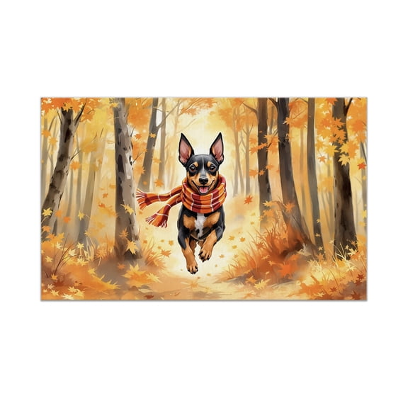 Welcome Fall Miniature Pinscher Strolling Through the Autumn Maple Forest Doormat Mini Pin Dog Lover Indoor Outdoor Welcome Mat - 12012