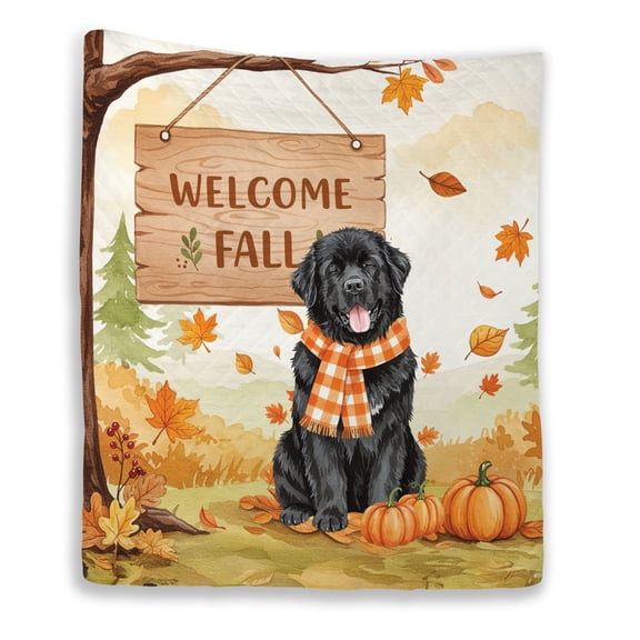 Welcome Fall Newfoundland Cozy Autumn Field Pumpkins Golden Leaves Quilt Blanket Newfie Dog Lover Gifts Cozy Comforter Throw Blanket - 12013