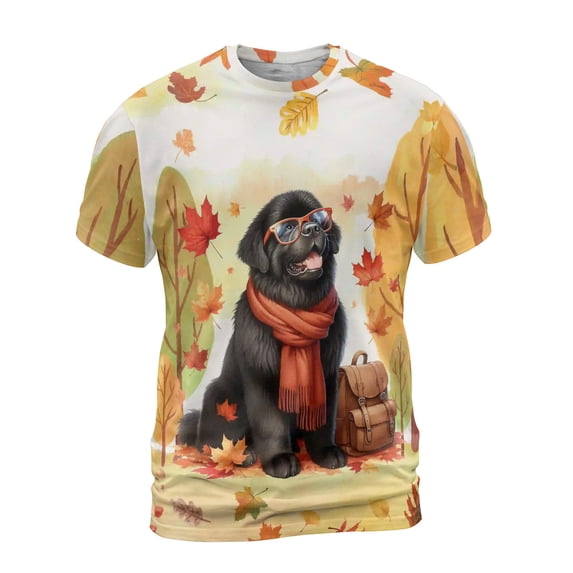 Welcome Fall Newfoundland Enjoys School Time Autumn Fall Leaves All Over Print 3D Shirt Unisex Merch Newfie Dog Lover Gifts - 02013