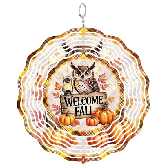 Welcome Fall Owl Bird 3D Wind Spinner, Sublimation Design, Autumn Nature Wise Owl