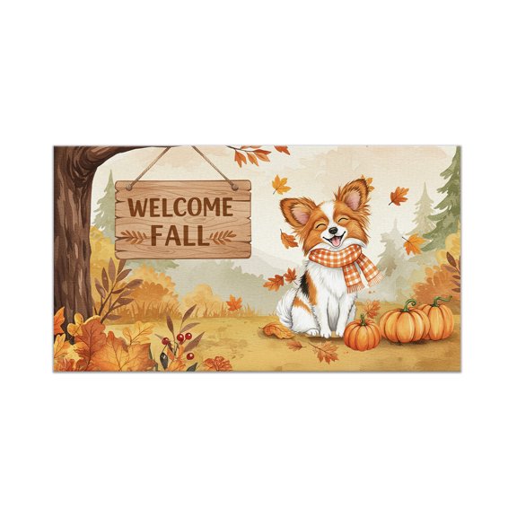 Welcome Fall Papillon Cozy Autumn Field Pumpkins Golden Leaves Doormat Pap Butterfly Dog Lover Indoor Outdoor Welcome Mat - 12013