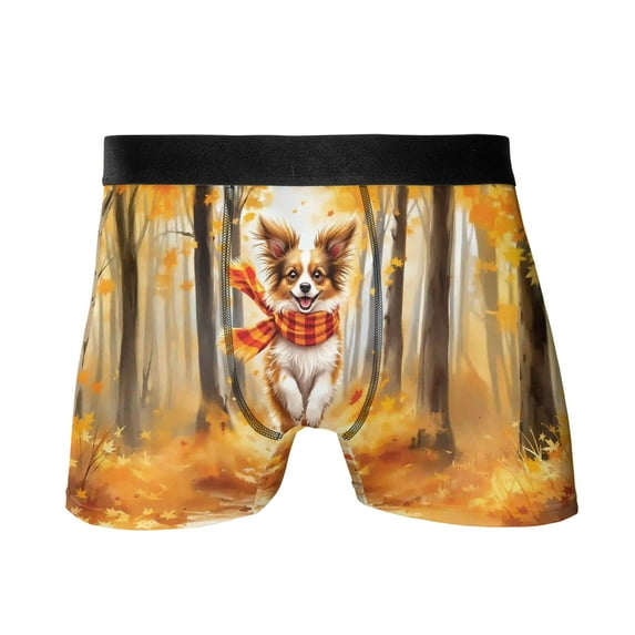 Welcome Fall Papillon Strolling Through the Autumn Maple Forest All Over Print Boxer Briefs Underwear for Men Dad Pap Butterfly Dog Lover - 12012