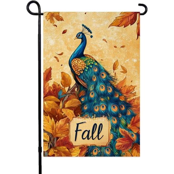 Welcome Fall Peacock Garden Flags for Outside, Harvest Autumn Maple Leaves Small Seasonal Decor for Thanksgiving Yard,12x18 Inch Double Sided (4866)