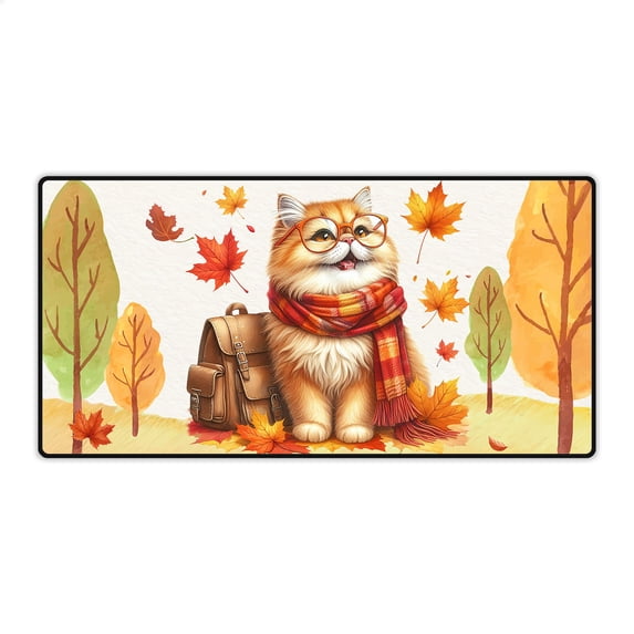 Welcome Fall Persian Enjoys School Time Autumn Fall Leaves Desk Mat Full Keyboard Mouse Pad Cat Lover Kitten Owner Gifts Large Mousepad - 02013