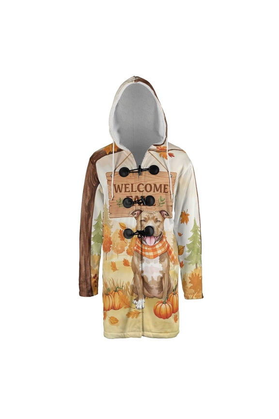Welcome Fall Pitbull Cozy Autumn Field Pumpkins Golden Leaves All Over Print 3D Hooded Duffle Toggle Coat Terrier Dog Lover - 12013