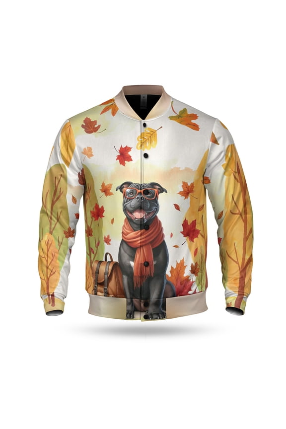 Welcome Fall Pitbull Enjoys School Time Autumn Fall Leaves All Over Print 3D Baseball Jacket Terrier Dog Lover Bomber Jacket Softball - 02013