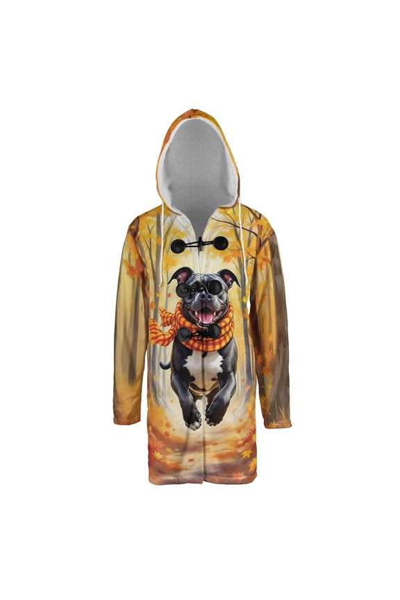 Welcome Fall Pitbull Strolling Through the Autumn Maple Forest All Over Print 3D Hooded Duffle Toggle Coat Terrier Dog Lover - 12012
