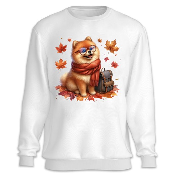 Welcome Fall Pomeranian Enjoys School Time Autumn Fall Leaves Sweatshirt Unisex Merch Pom Dog Lover Gifts - 02013