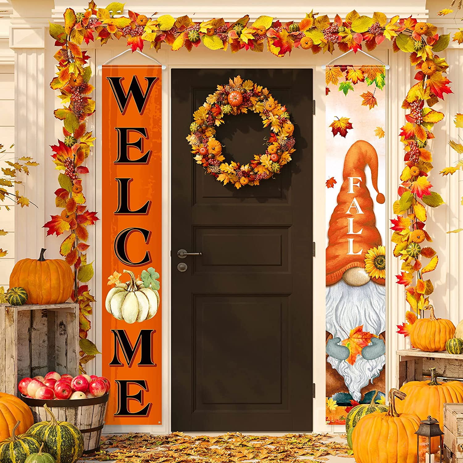 Fall Porch Banners Autumn Harvest Door Banner with Pumpkin