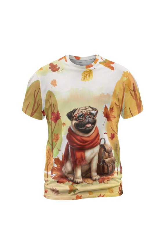 Welcome Fall Pug Enjoys School Time Autumn Fall Leaves All Over Print 3D Shirt Unisex Merch Dog Lover Gifts - 02013