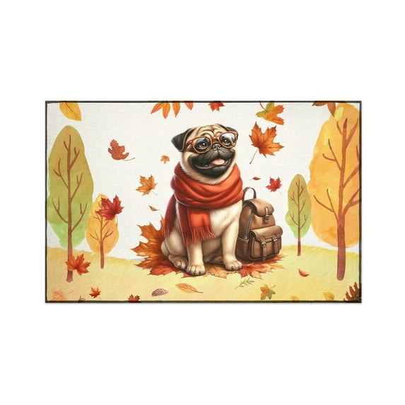 Welcome Fall Pug Enjoys School Time Autumn Fall Leaves Indoor Rug Dog Lover Gifts Carpet Living Bed Room Sofa Home Decor - 02013