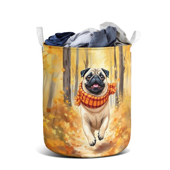 Welcome Fall Pug Strolling Through the Autumn Maple Forest Foldable Laundry Basket Dog Lover Gifts Organizer Storage with Handles - 12012