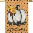 thumbnail image 1 of Welcome Fall Pumpkin House Flag 28x40 Inch Double Sided Orange Black Polka Dot Fall Harvest Autumn Maple Leaf Flower Thanksgiving Farmhouse Outside Decoration Burlap Yard Flag, 1 of 5
