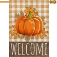 thumbnail image 1 of Welcome Fall Pumpkin House Flag Double Sided 28x40 Inch Autumn Maple Leaves Orange Buffalo Plaid Seasonal Holiday Thanksgiving Farmhouse Decoration Outdoor Flags, 1 of 6