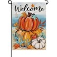 thumbnail image 1 of Welcome Fall Pumpkin Small Decorative Garden Flag, Autumn Beach Coastal Coral Leaves Yard Lawn Outside Decor, Thanksgiving Nautical Crab Starfish Outdoor Home Decoration Double Sided 12.5 x 18, 1 of 6