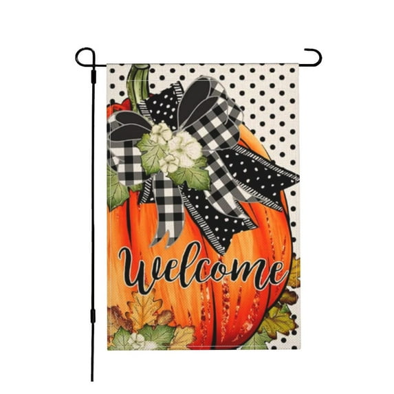Welcome Fall Pumpkin Small Garden Flag Vertical Double Sided Halloween Thanksgiving Orange Dot Burlap Yard Outdoor Decor 12"x18"