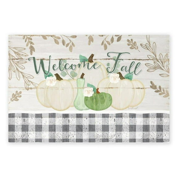 Welcome Fall Pumpkin and Plaid Rustic Wood Sign 12x18 (Unframed)