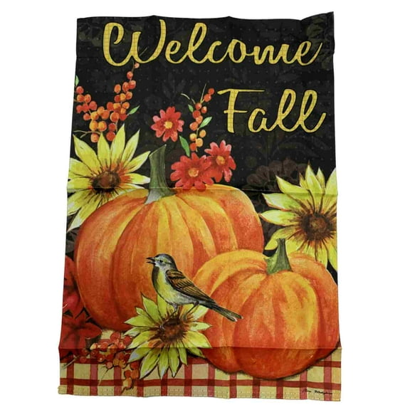Welcome Fall Pumpkins Thanksgiving Decorative Garden Suede Flag 18 x 12.5