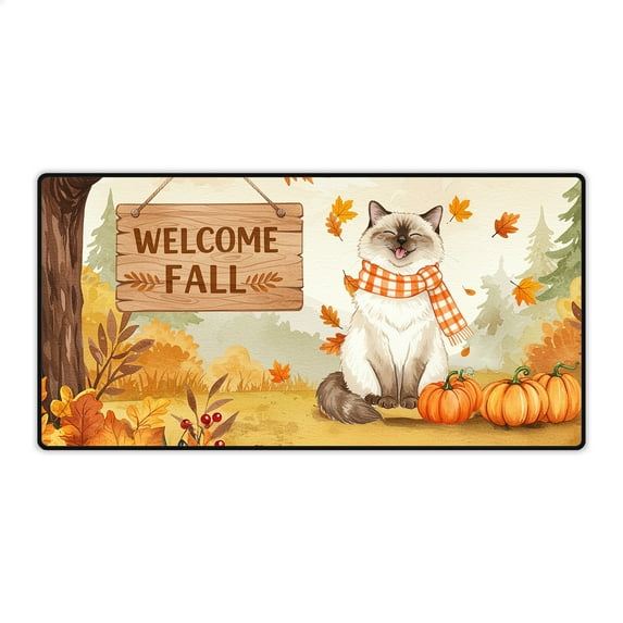 Welcome Fall Ragdoll Cozy Autumn Field Pumpkins Golden Leaves Desk Mat Full Keyboard Mouse Pad Cat Lover Kitten Owner Gifts Idea Large Mousepad - 12013