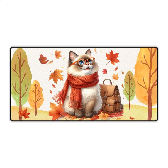 Welcome Fall Ragdoll Enjoys School Time Autumn Fall Leaves Desk Mat Full Keyboard Mouse Pad Cat Lover Kitten Owner Gifts Idea Large Mousepad - 02013