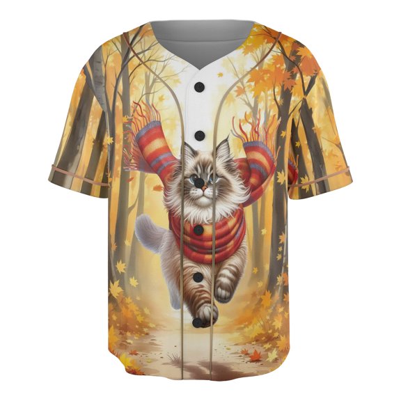 Welcome Fall Ragdoll Strolling Through Autumn Maple Forest All Over Print 3D Baseball Shirt Cat Lover Kitten Owner Gifts Idea Softball Sport - 12012