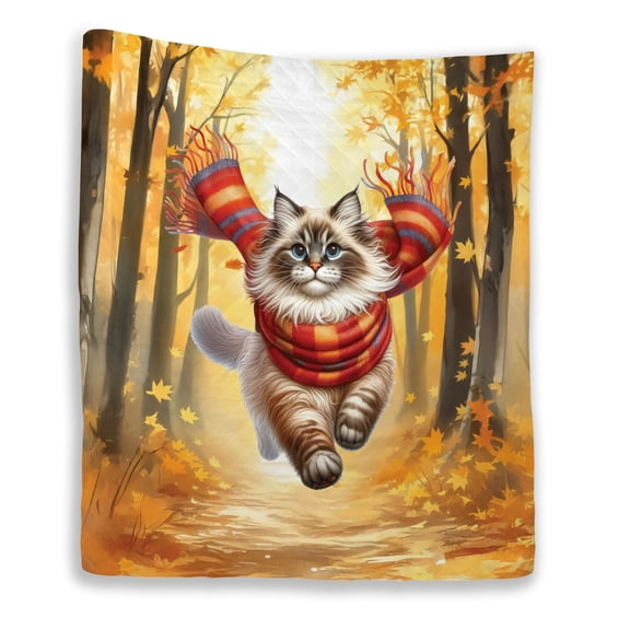 Welcome Fall Ragdoll Strolling Through Autumn Maple Forest Quilt Blanket Cat Lover Kitten Owner Gifts Idea Cozy Comforter Throw Blanket - 12012