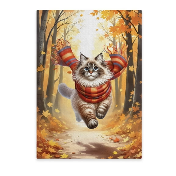 Welcome Fall Ragdoll Strolling Through Autumn Maple Forest Vertical Matte Canvas Poster Cat Lover Kitten Owner Gifts Idea Wall Art Home Decor - 12012