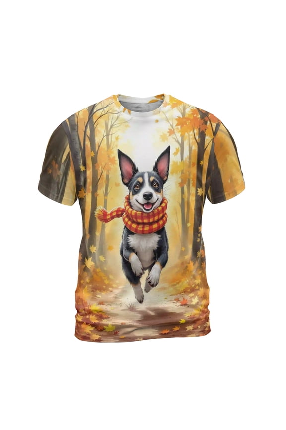 Welcome Fall Rat Terrier Strolling Through Autumn Maple Forest All Over Print 3D Shirt Unisex Merch Ratty Dog Lover - 12012