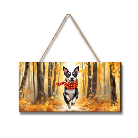 Welcome Fall Rat Terrier Strolling Through Autumn Maple Forest Landscape Wood Sign Ratty Dog Lover Hanging Wall Home Decor - 12012