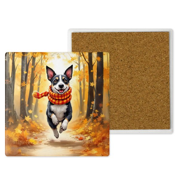 Welcome Fall Rat Terrier Strolling Through Autumn Maple Forest Set of 4 Stone Coasters Ratty Dog Lover 4x4in Absorbent Soapstone Coaster - 12012