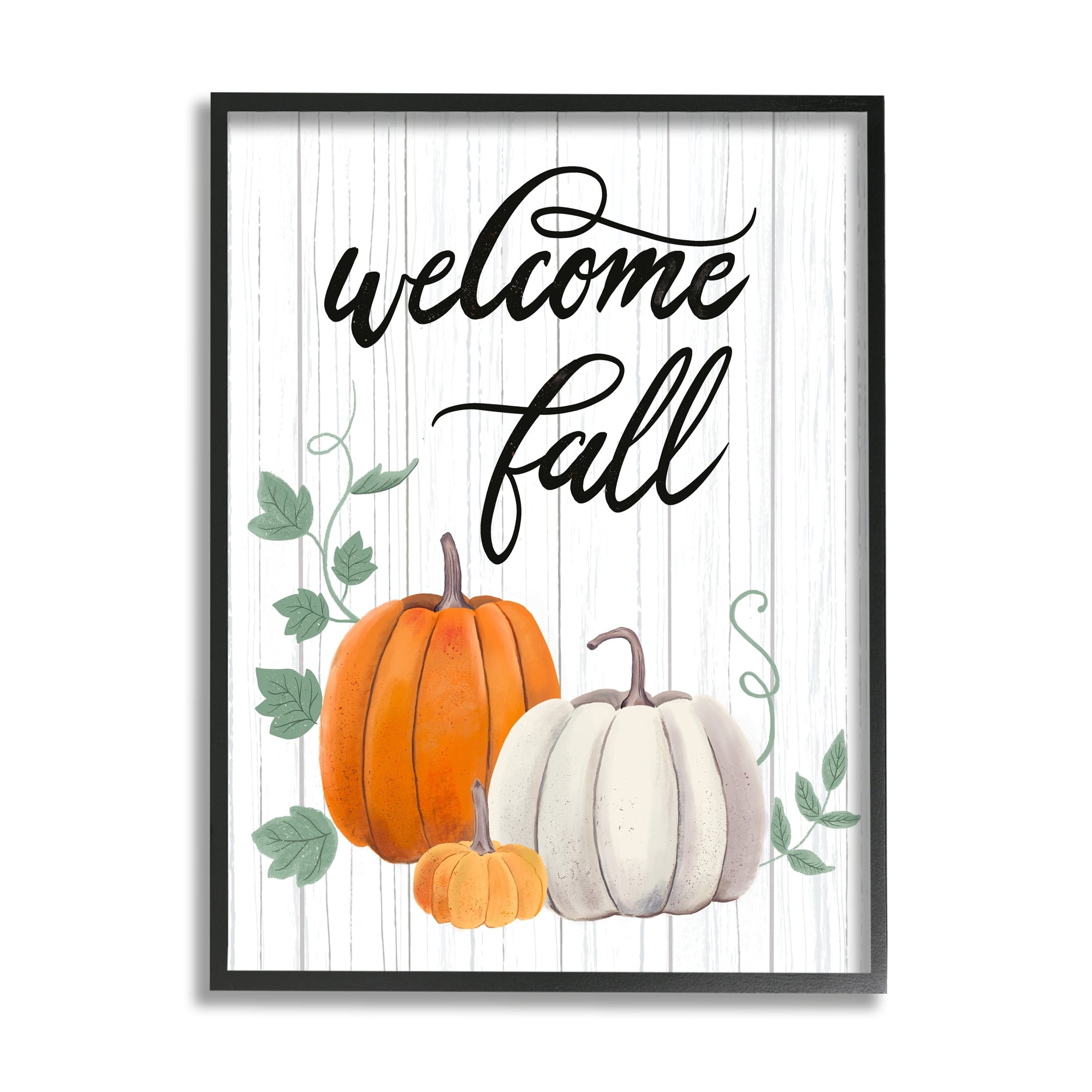 Welcome Fall Rustic Calligraphy Phrase Pumpkin Patch Inspirational Graphic Art Framed Art Print Wall Art