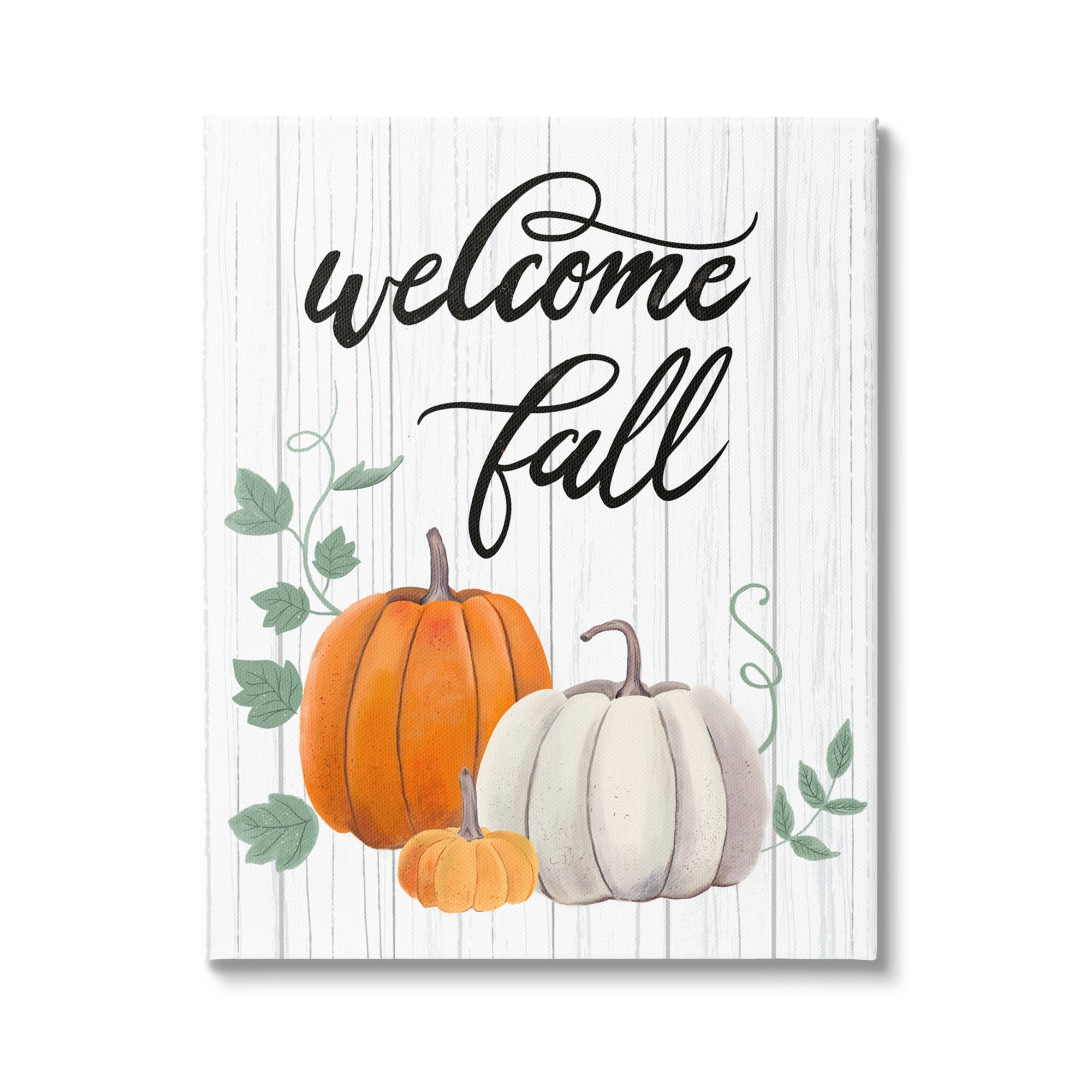 Welcome Fall Rustic Calligraphy Phrase Pumpkin Patch Inspirational Graphic Art Gallery-Wrapped Canvas Print Wall Art