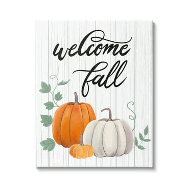 Welcome Fall Rustic Calligraphy Phrase Pumpkin Patch Inspirational Graphic Art Gallery-Wrapped Canvas Print Wall Art