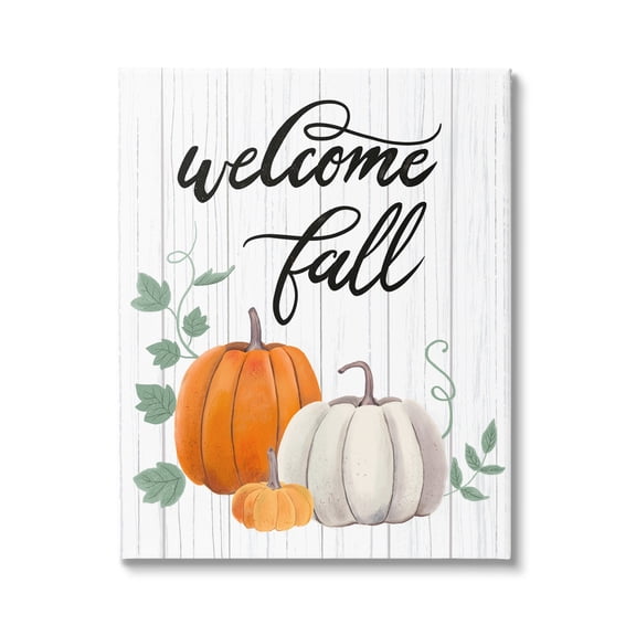 Welcome Fall Rustic Calligraphy Phrase Pumpkin Patch Inspirational Graphic Art Gallery-Wrapped Canvas Print Wall Art