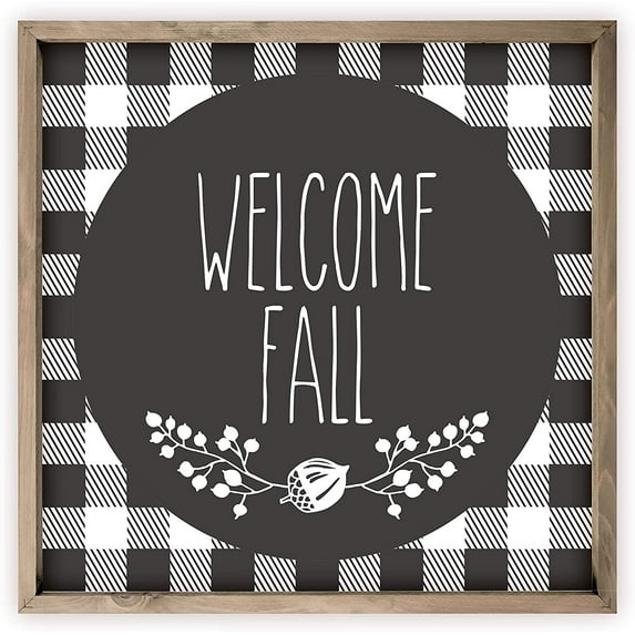 Welcome Fall Rustic Wood Sign 12x12 (Frame Included)
