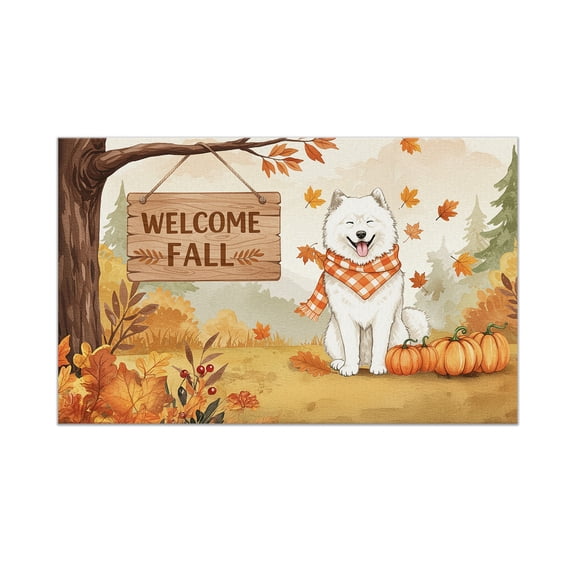 Welcome Fall Samoyed Cozy Autumn Field Pumpkins Golden Leaves Doormat Siberian Sammy Dog Lover Indoor Outdoor Welcome Mat - 12013