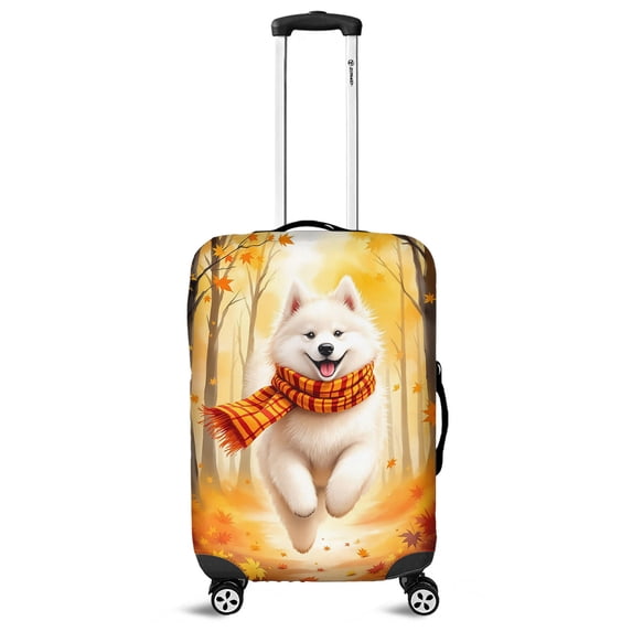 Welcome Fall Samoyed Strolling Through the Autumn Maple Forest Travel Luggage Cover Siberian Sammy Dog Lover Suitcase Dust Protective Decor - 12012