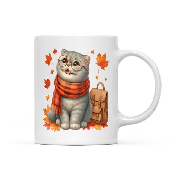 Welcome Fall Scottish Fold Enjoys School Time Autumn Fall Leaves Mug Cat Lover Kitten Owner Gifts Coffee Tea Cup - 02013