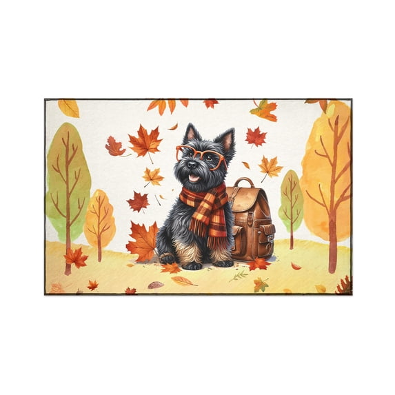 Welcome Fall Scottish Terrier Enjoys School Time Autumn Fall Leaves Indoor Rug Scottie Dog Lover Gifts Carpet Living Bed Room Sofa Home Decor - 02013