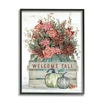 Welcome Fall Seasonal Blooms Holiday Graphic Art Black Framed Art Print Wall Art