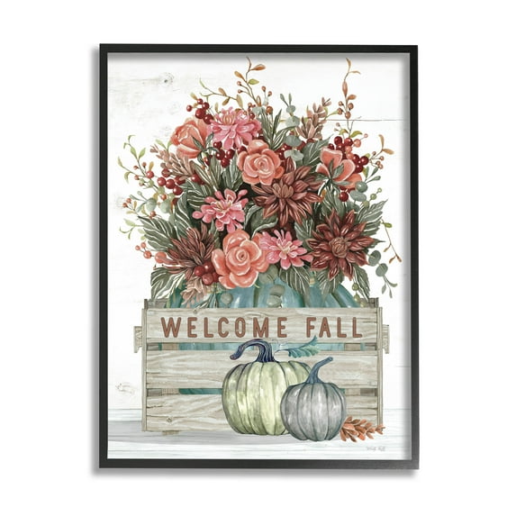 Welcome Fall Seasonal Blooms Holiday Graphic Art Black Framed Art Print Wall Art