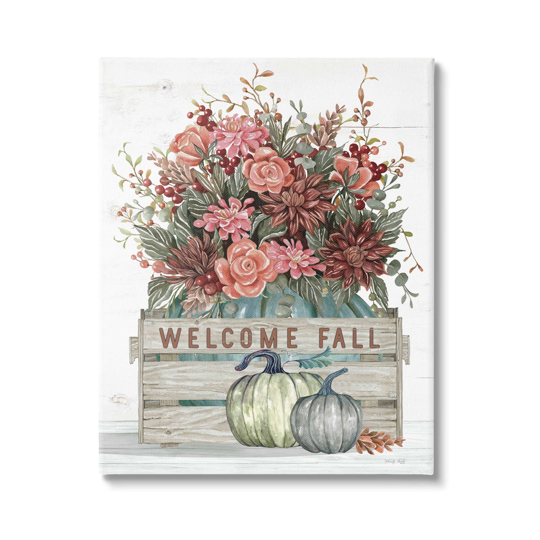 Welcome Fall Seasonal Blooms Holiday Graphic Art Gallery Wrapped Canvas Print Wall Art