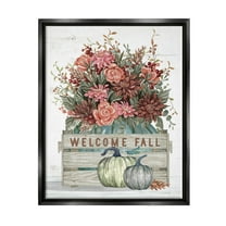 Welcome Fall Seasonal Blooms Holiday Graphic Art Jet Black Framed Art Print Wall Art