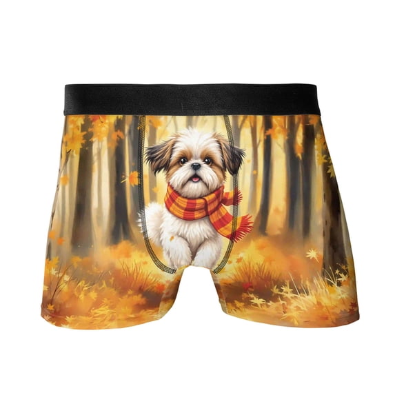 Welcome Fall Shih Tzu Strolling Through the Autumn Maple Forest All Over Print Boxer Briefs Underwear for Men Dad Lion Dog Lover Gifts - 12012
