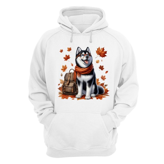 Welcome Fall Siberian Husky Enjoys School Time Autumn Fall Leaves Hoodie Unisex Merch Hoodies Husky Dog Lover Gifts - 02013
