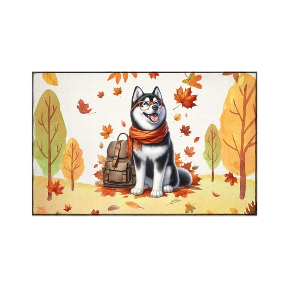 Welcome Fall Siberian Husky Enjoys School Time Autumn Fall Leaves Indoor Rug Husky Dog Lover Gifts Carpet Living Bed Room Sofa Home Decor - 02013