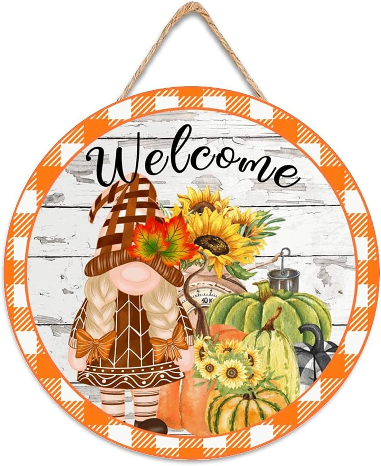 Welcome Fall Sign for Front Door Fall Round Wood Hanging Sign With ...