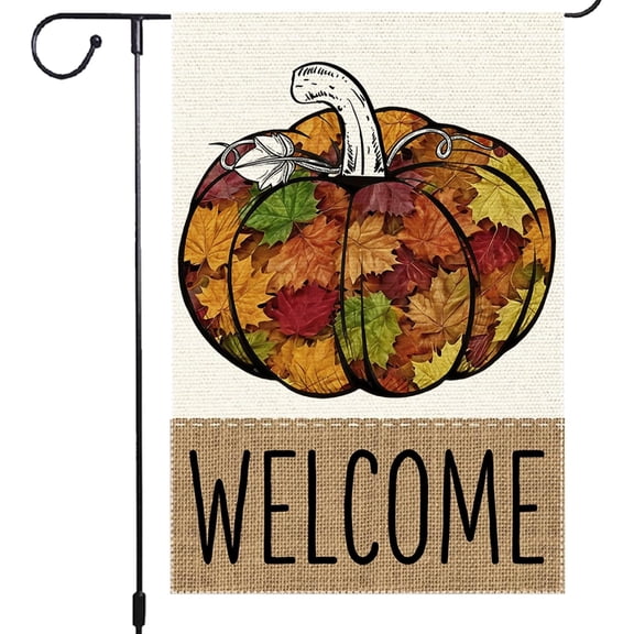 Welcome Fall Thanksgiving Garden Flag Maple Leaf Pumpkin Garden Flags 12x18 Inch Double Sided for Outside Burlap Small Villa Small Harvest Flag for Outside Porch Lawn Decor