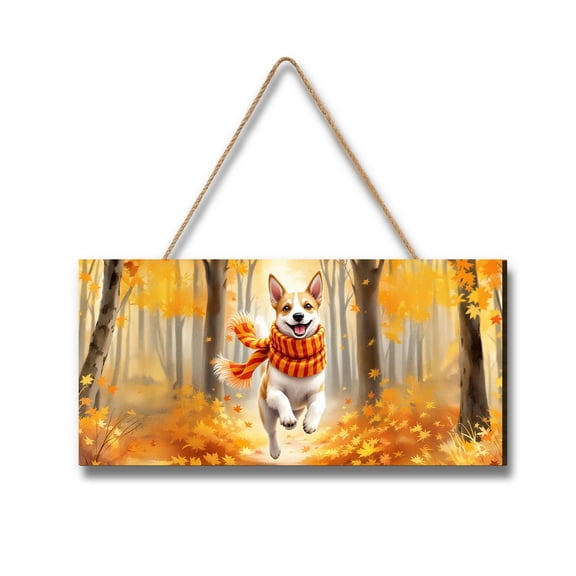 Welcome Fall Toy Fox Terrier Strolling Through the Autumn Maple Forest Landscape Wood Sign Dog Lover Hanging Wall Home Decor - 12012