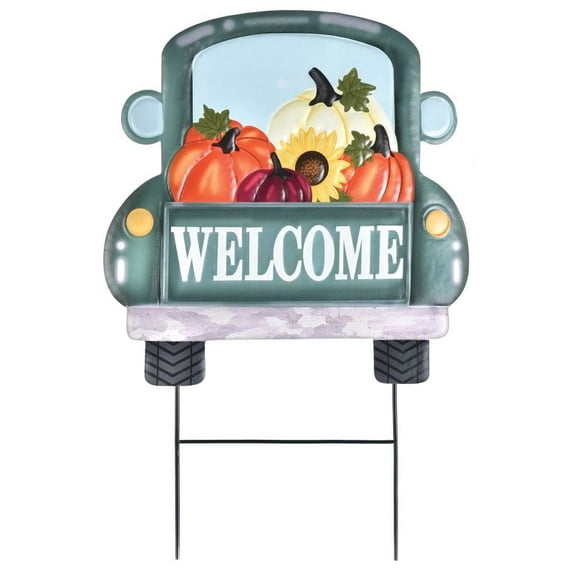 Welcome Fall Truck Stake Metal Yard Sign